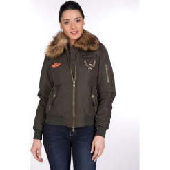 Kurtka zimowa w kolorze khaki. Brązowe kurtki damskie Giorgio di Mare, na zimę, z materiału. W wyprzedaży za 217.95 zł.