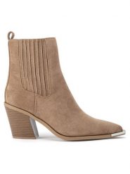DeeZee Botki HY9057-5 Beżowy. Brązowe botki damskie DeeZee, z materiału, bez obcasa, na słupku, bez zapięcia. Za 199.99 zł.