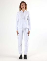 Bluza miękka z bawełna z kaptur na co dzień. Białe bluzy damskie LEONE 1947 APPAREL, z aplikacjami, z bawełny, z kapturem. Za 252.56 zł.