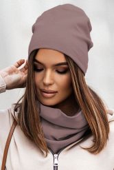 Bawełniany Zestaw Czapka i Komin - Mocca. Brązowe czapki i kapelusze damskie Ivon, bez wzorów, z bawełny. Za 99.90 zł.