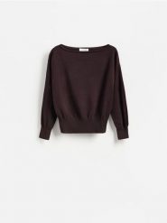 Sweter z wiskozą - mahoniowy. Brązowe swetry damskie Reserved, l, bez wzorów, z dzianiny, bez kołnierzyka, bez ramiączek, bez kaptura. Za 129.99 zł.
