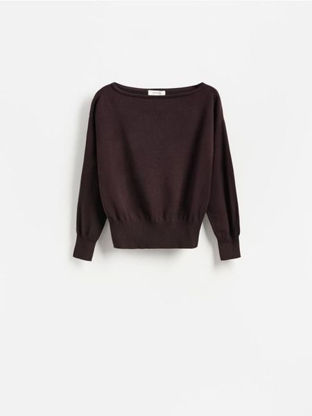 Sweter z wiskozą - mahoniowy. Brązowe swetry damskie Reserved, l, bez wzorów, z dzianiny, bez kołnierzyka, bez ramiączek, bez kaptura. Za 129.99 zł.