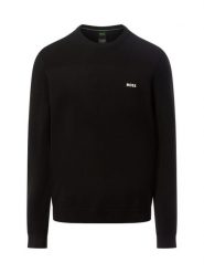 BOSS Green sweter z zawartością merynosów - Momentum Mężczyźni Sztuczne włókno czarny, XXL. Czarne swetry przez głowę męskie BOSS GREEN, m, bez wzorów, prążkowane, bez kołnierzyka. Za 649.95 zł.