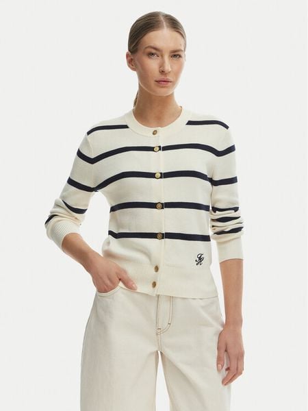 Tommy Hilfiger Kardigan WW0WW49617 Écru Regular Fit. Białe kardigany damskie Tommy Hilfiger, xl, bez wzorów, z bawełny, bez kołnierzyka, bez ramiączek, bez kaptura. Za 488.99 zł.
