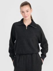 4F Bluza dresowa oversize nierozpinana bez kaptura damska - czarna XS. Czarne bluzy damskie 4f, xs, bez wzorów, z bawełny, bez kaptura. W wyprzedaży za 99.99 zł.