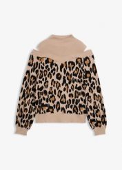 Sweter z odsłoniętymi ramionami. Brązowe swetry damskie bonprix, bez wzorów, bez kołnierzyka, bez ramiączek, bez kaptura. Za 129.99 zł.