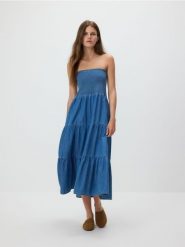 Sukienka midi z lyocellem - niebieski. Niebieskie sukienki damskie Reserved, l, bez wzorów, z bawełny, bez kołnierzyka, bez ramiączek, midi, rozkloszowane. Za 159.99 zł.