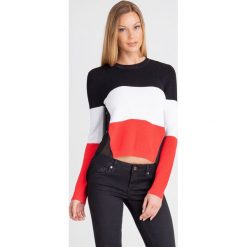 SWETER Armani Exchange. Czarne swetry damskie Armani Exchange, l, z aplikacjami, z dzianiny, z asymetrycznym kołnierzem, bez ramiączek, bez kaptura. Za 371.40 zł.