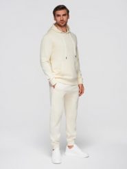 Bawełniany męskie komplet dresowy bluza kangurka + spodnie joggery - kremowy V11. Białe bluzy męskie Ombre Clothing, m, z aplikacjami, z bawełny. Za 339.99 zł.