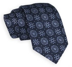 Granatowo-Niebieski Elegancki Krawat -Angelo di Monti- 7 cm, Męski, w Kwiatki, Wzór Florystyczny. Niebieskie krawaty i muchy Angelo di Monti, bez wzorów, eleganckie. Za 45.00 zł.