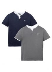 T-shirt 2 w 1, krótki rękaw (2 szt.). Niebieskie t-shirty męskie bonprix, m, bez wzorów, bez kołnierzyka. Za 127.99 zł.