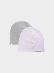 4F Czapka beanie dwustronna dziecięca - fioletowa Uniwersalny. Fioletowe buty zimowe chłopięce 4f, bez wzorów, z bawełny, bez zapięcia. W wyprzedaży za 19.99 zł.