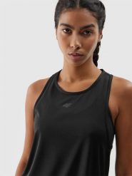 4F Top do biegania szybkoschnący damski - czarny XL. Czarne koszulki sportowe damskie 4f, l, bez wzorów, z dzianiny, bez kołnierzyka, bez ramiączek, do biegania. W wyprzedaży za 59.99 zł.