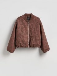 Kurtka bomberka z haftem - ciemnobrązowy. Brązowe kurtki damskie Reserved, l, bez wzorów, z tkaniny, bez kaptura. Za 279.99 zł.