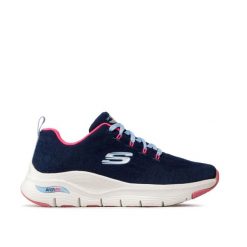 Buty Skechers Arch Fit Comfy Wave granatowe. Niebieskie obuwie sportowe damskie Skechers, bez wzorów, z gumy. Za 349.99 zł.