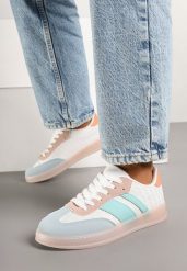 Biało-Niebieskie Sneakersy Tenisówki z Geometrycznym Wzorem Eleamila. Białe trampki i tenisówki damskie Born2be, z aplikacjami, z jeansu, eleganckie, bez zapięcia. Za 89.99 zł.