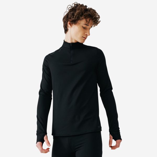 Bluza do biegania męska Kiprun Run 100 Warm. Czarne bluzy męskie KIPRUN, m, bez wzorów, z elastanu, bez kaptura. W wyprzedaży za 44.99 zł.