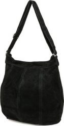Vera Pelle Czarna zamszowa torebka damska A4 skórzana worek K49. Czarne torebki do ręki damskie Vera Pelle, bez wzorów, z zamszu, zamszowe, bez dodatków. Za 186.99 zł.