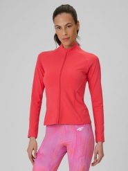 4F Bluza treningowa slim bez kaptura damska - koralowa XS. Czerwone bluzy damskie 4f, xs, bez wzorów, z materiału, bez kaptura. Za 179.99 zł.
