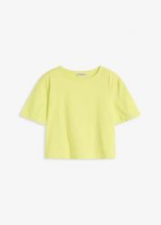 T-shirt oversize z czystej bawełny organicznej. Żółte bluzki damskie bonprix, bez wzorów, z bawełny, bez kołnierzyka, bez ramiączek. Za 19.99 zł.