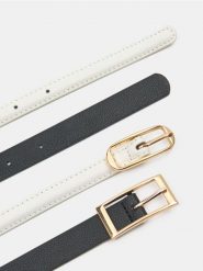 Pasek regulowany ze złotą klamrą 2 pack - wielobarwny. Żółte paski damskie Sinsay, bez wzorów. Za 19.99 zł.