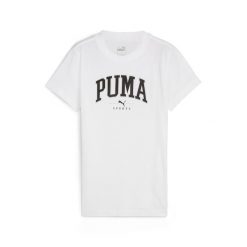 Damska koszulka z nadrukiem PUMA SQUAD PUMA White. Białe koszulki sportowe damskie Puma, xs, bez wzorów, bez kołnierzyka, bez ramiączek, na jogę i pilates. Za 67.99 zł.