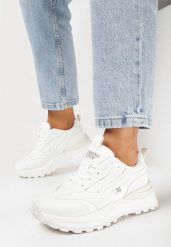 Białe Sznurowane Sneakersy z Wstawkami i Numerkiem Nelocca. Białe obuwie sportowe damskie Born2be, bez wzorów. Za 99.99 zł.