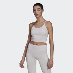 Biustonosz sportowy damski Adidas Sml Spagcrop. Niebieskie koszulki sportowe damskie Adidas, bez wzorów, na fitness i siłownię. Za 92.00 zł.