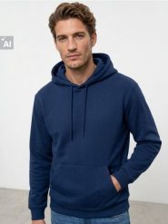 Bluza z kapturem basic - granatowy. Niebieskie bluzy męskie Sinsay, l, bez wzorów, z kapturem. Za 39.99 zł.