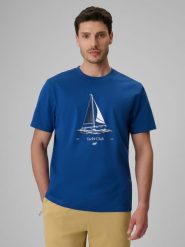 4F T-shirt relaxed z nadrukiem męski - niebieski XL. Niebieskie t-shirty męskie 4f, m, bez wzorów, z bawełny, bez kołnierzyka. Za 69.99 zł.
