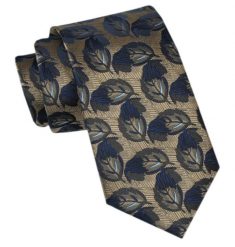 Modny Męski Krawat - Alties - Liście na Ciemnozłotym Tle. Żółte krawaty i muchy Alties, bez wzorów, z tkaniny, eleganckie. Za 49.00 zł.