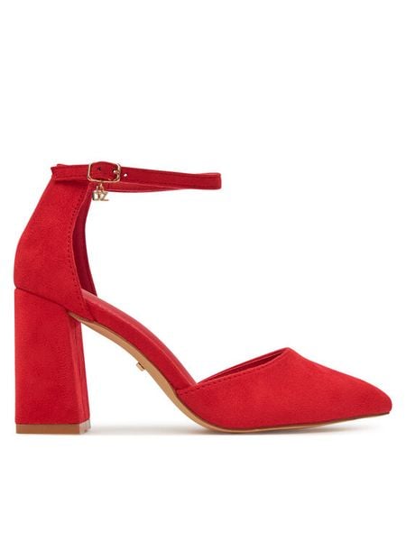 DeeZee Czółenka DF-82616-85-35621 Czerwony. Czerwone czółenka damskie DeeZee, bez wzorów, z materiału, bez obcasa, bez zapięcia. Za 139.99 zł.