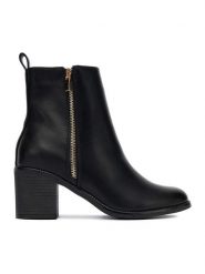 DeeZee Botki 60162-3 Czarny. Czarne botki damskie DeeZee, z materiału, bez obcasa, na słupku, bez zapięcia. Za 199.99 zł.