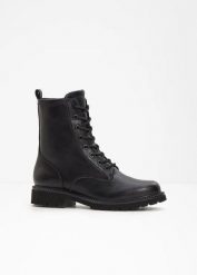 Botki sznurowane Tamaris. Czarne botki damskie bonprix, eleganckie, bez obcasa, bez zapięcia. Za 269.99 zł.