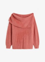 Sweter z asymetrycznym dekoltem off-shoulder. Czarne swetry damskie bonprix, bez wzorów, z asymetrycznym kołnierzem, bez ramiączek, bez kaptura. Za 79.99 zł.