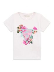 Guess T-Shirt K6GI02 K6YW4 Biały Regular Fit. Białe t-shirty i topy dla dziewczynek Guess, z aplikacjami, z bawełny, bez ramiączek. Za 84.99 zł.
