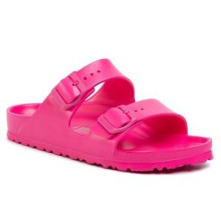 Klapki Birkenstock. Czerwone klapki damskie Birkenstock, bez wzorów, bez obcasa. Za 249.99 zł.
