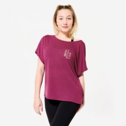 Koszulka z krótkim rękawem do tańca nowoczesnego damska Starever. Fioletowe koszulki sportowe damskie DOMYOS, m, bez wzorów, z lyocellu, bez kołnierzyka, bez ramiączek, na jogę i pilates. Za 64.99 zł.