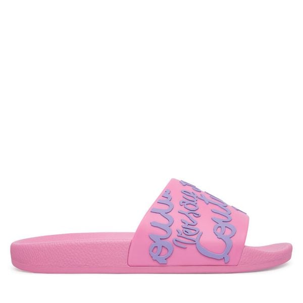 Klapki Versace Jeans Couture. Czerwone klapki damskie Versace Jeans Couture, bez wzorów, z jeansu, bez obcasa. Za 182.99 zł.