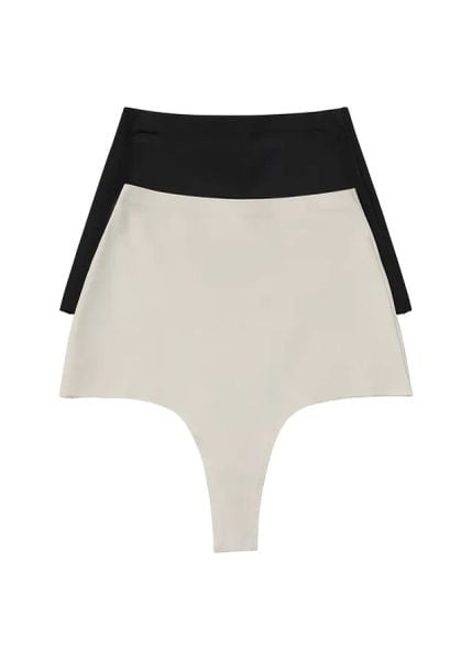Stringi shape bezszwowe, średni stopień modelowania sylwetki (2 pary). Czarne stringi damskie bonprix, bez wzorów. Za 77.99 zł.