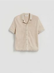 Rozpinany sweter z kołnierzem - beżowy. Brązowe kardigany męskie Reserved, l, bez wzorów, z bawełny. Za 119.99 zł.