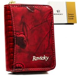 Czerwony portfel damski ze skóry naturalnej z systemem RFID, zamykany suwakiem i zatrzaskiem - Rovicky. Czerwone portfele damskie bez wzorów, ze skóry. Za 52.00 zł.