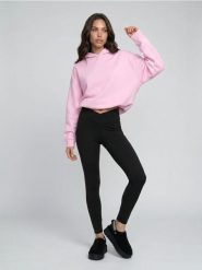 Bluza hoodie z bawełną - różowy. Czerwone bluzy damskie Sinsay, l, bez wzorów, z bawełny, bez kaptura. Za 39.99 zł.