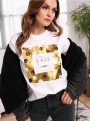 Koszulka Paris - biały. Białe t-shirty damskie Sinsay, l, bez wzorów, z bawełny, bez kołnierzyka. W wyprzedaży za 8.99 zł.