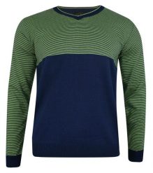 Sweter Granatowo-Zielony, w Drobne Paski, Dekolt w Serek (V-neck) -ELKJAER- Męski. Niebieskie paski damskie Elkjaer, bez wzorów, z bawełny, klasyczne. Za 187.00 zł.