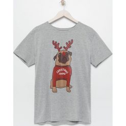 Męski t-shirt z mopsem - Jasny szar. Szare t-shirty męskie Sinsay. Za 29.99 zł.