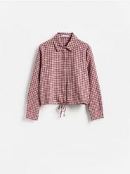Koszula w kratę - czerwony. Czerwone koszule damskie Reserved, l, bez wzorów, z bawełny, bez kołnierzyka, bez ramiączek. Za 129.99 zł.