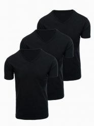 Zestaw bawełnianych męskich t-shirtów V-neck BASIC – 3x czarny V9 OM-TSBS-0281 (3x - Rozmiar: L. Czarne t-shirty męskie Ombre Clothing, l, bez wzorów, z bawełny, biznesowe, bez kołnierzyka. W wyprzedaży za 109.99 zł.