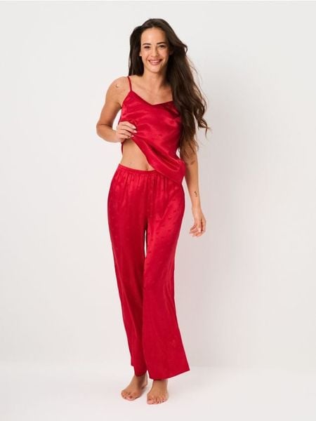 Piżama dwuczęściowa na ramiączkach - czerwony. Czerwone piżamy damskie Sinsay, l, bez wzorów, bez ramiączek. Za 59.99 zł.