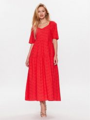 YAS Sukienka codzienna 26029550 Różowy Loose Fit. Czerwone sukienki damskie YAS, na co dzień, xs, bez wzorów, z bawełny, bez kołnierzyka, bez ramiączek, proste. Za 279.99 zł.